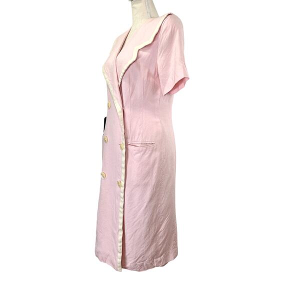 Vintage 90s Statement Lapel Midi Dress Pink Charter Club Linen Blend Secretary - Picture 6 of 7